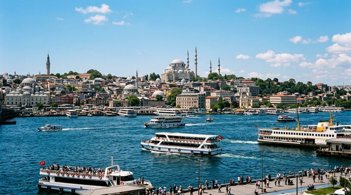 Pogled na monumentalnu Aja Sofiju sa minaretima i trgom Sultanahmet u zalazak sunca