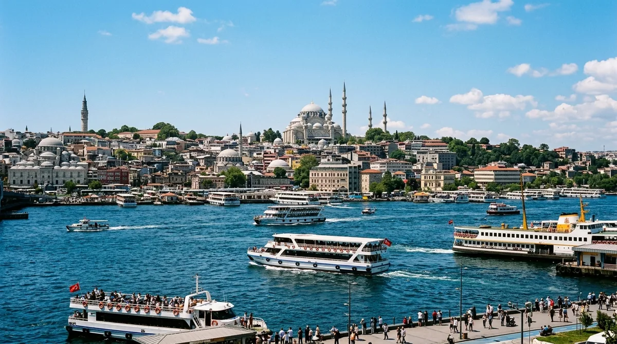 Pogled na monumentalnu Aja Sofiju sa minaretima i trgom Sultanahmet u zalazak sunca