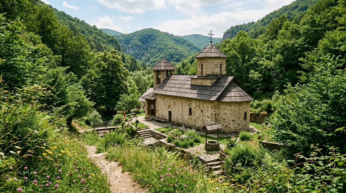 Manastir Pustinja ušuškan u gustoj šumovitoj klisuri reke Jablanice kod Valjeva