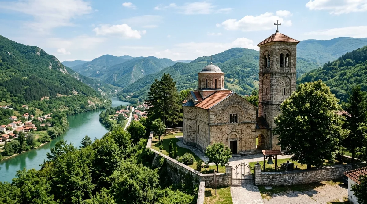 Monumentalni kameni most Mehmed-paše Sokolovića sa jedanaest lukova preko smaragdne reke Drine u Višegradu
