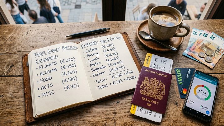 Prijatelji u restoranu dele račun na stolu dok jedan unosi troškove u aplikaciju Splitwise na telefonu